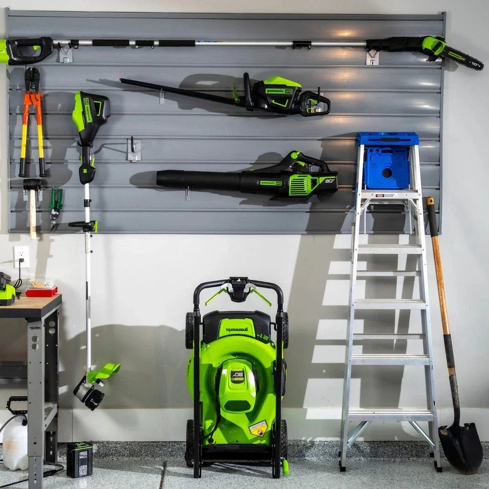 Greenworks 80V 21” Lawn Mower, 13” String Trimmer, and 730 Leaf Blower Nibeza Style