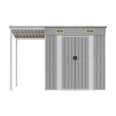 Garden shed with elongated roof, light grey, 277 x 110.5 x 181 cm Nibeza Style