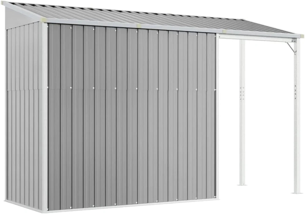 Garden shed with elongated roof, light grey, 277 x 110.5 x 181 cm Nibeza Style