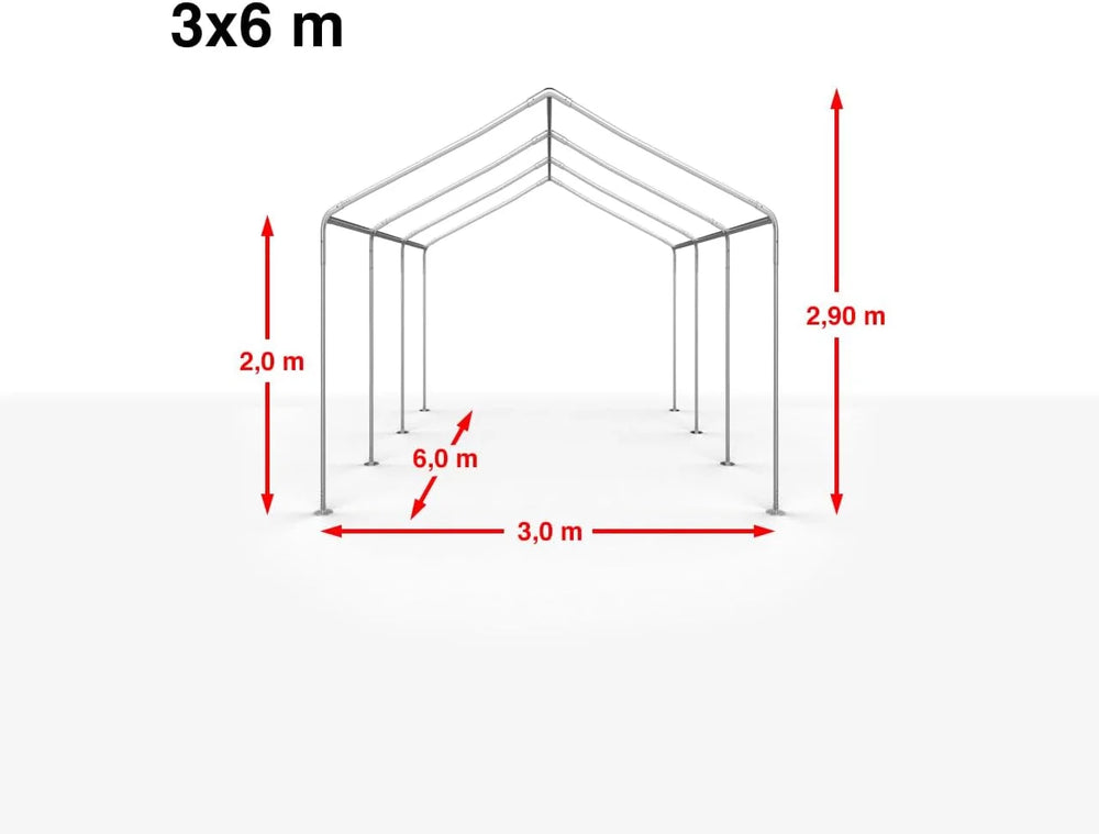 TOOLPORT 3x6 m storage tent, tent structure, garage tent, PE 350 N tarpaulin, waterproof, grey Nibeza Style