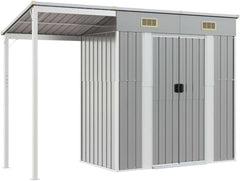 Garden shed with elongated roof, light grey, 277 x 110.5 x 181 cm Nibeza Style