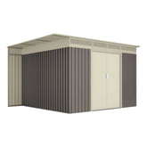 Okoru Hoggar Grey/Beige Metal Storage Shed 8.96m2 - 269x333x189cm. Garden Terrace Shed Nibeza Style