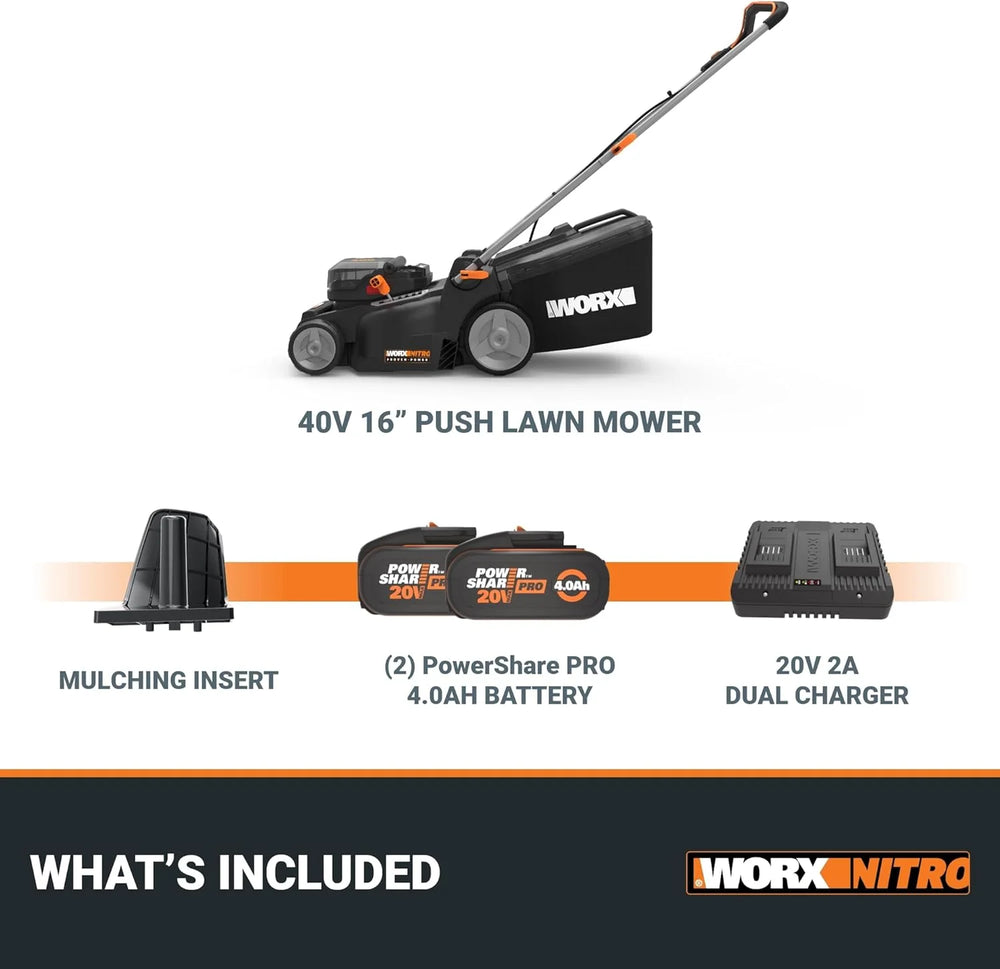 WORX Nitro 40V 16″ Cordless Lawn Mower w/Brushless Motor 2.0 & Intellicut Nibeza Style