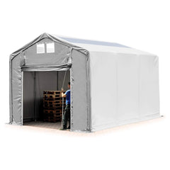 4x6m storage tent, 3.0m high, hinged door, PVC 850, grey, no static Nibeza Style