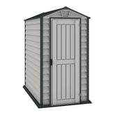 Duramax EverMore 4 x 6ft Plastic Garden Shed – Adobe & Grey – Fire Retardant & All Season Outdoor Storage Solution – Includes Plastic Floor, Dark Grey and Adobe Nibeza Style