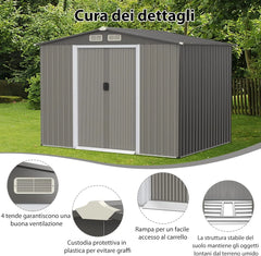 Garden Shed 260 x 207 x 181 cm Outdoor Sheds with 4 Shutters Nibeza Style