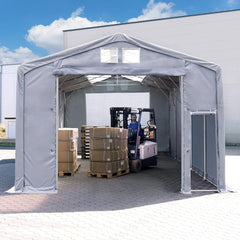 4x6m storage tent, 3.0m high, hinged door, PVC 850, grey, no static Nibeza Style