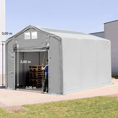 4x6m storage tent, 3.0m high, hinged door, PVC 850, grey, no static Nibeza Style