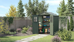 Keter Darwin Garden Shed 6 x 6, Wood Effect Finish, Sage Green, 3.30 m², 190 x 183 x 221 H cm Nibeza Style