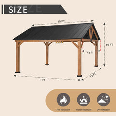 JOYSIDE 15 ft. x 13 ft. Solid Cedar Wood Outdoor Patio Hardtop Gazebo Nibeza Style