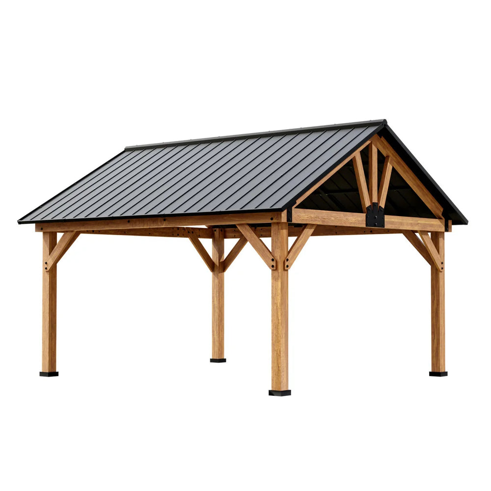 JOYSIDE 15 ft. x 13 ft. Solid Cedar Wood Outdoor Patio Hardtop Gazebo Nibeza Style