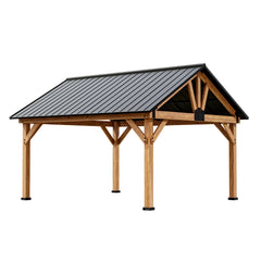 JOYSIDE 15 ft. x 13 ft. Solid Cedar Wood Outdoor Patio Hardtop Gazebo Nibeza Style