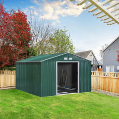 Outsunny Garden Shed with 2 Sliding Doors and 4 Steel Vents, 340x386x200cm, Green Nibeza Style