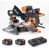 Evolution Power Tools R255SMS-DB-Li Troncatrice scorrevole a doppio smalto cordless 2x 18 V Li-Ion EXT inclusa lama multi-materiale per taglio su legn Nibeza Style