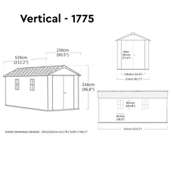 Keter Newton Plus 17X7.5 Ft Apex Grey Plastic 2 Door Shed With Floor & 2 Windows Nibeza Style