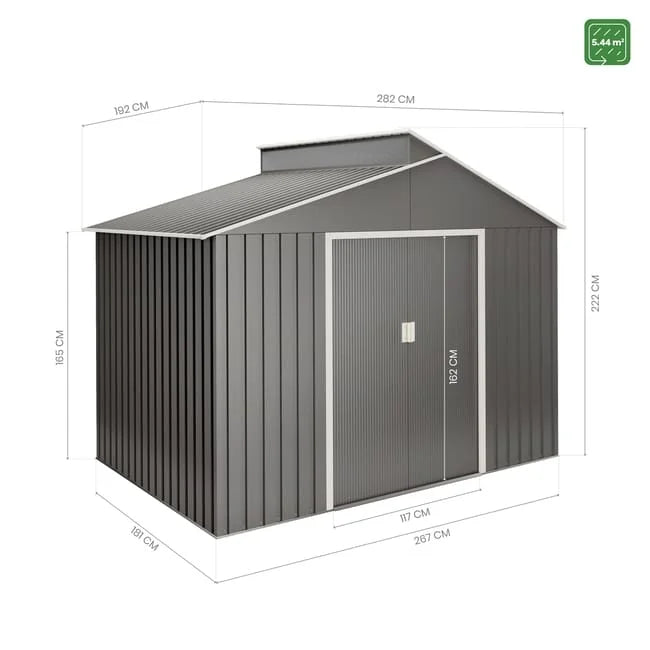 Lättsta 5.44m2 metal garden shed in premium metallic grey Nibeza Style