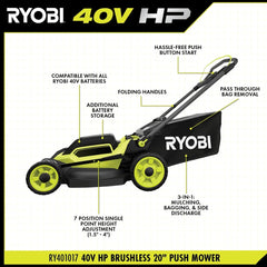 RYOBI 40V HP Brushless 20 in. Cordless Battery Walk Behind Push Mower with 6.0 Nibeza Style