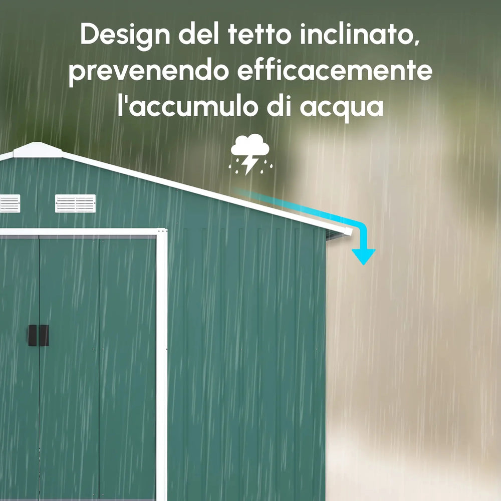 Outsunny Garden Shed with 2 Sliding Doors and 4 Steel Vents, 340x386x200cm, Green Nibeza Style