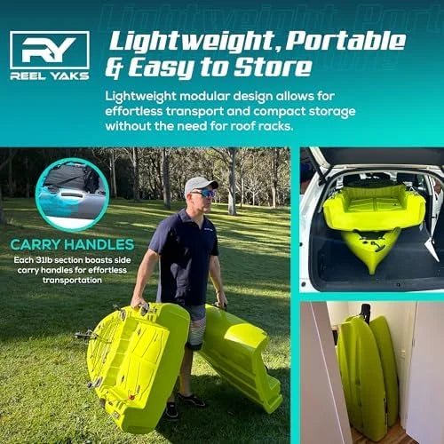 Reel Yaks Raptor Modular Fishing Kayak – 9.5ft Lightweight Sit On Top Kayak for Adults & Youth – Stable & Portable, Ideal Space-Saving Design for Travel – 380lbs Capacity Nibeza Style