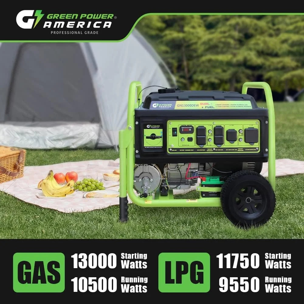 13,000W Dual Fuel Portable Generator, Powered by Gas or Propane, Electric Start, Home Backup & RV Ready Nibeza Style
