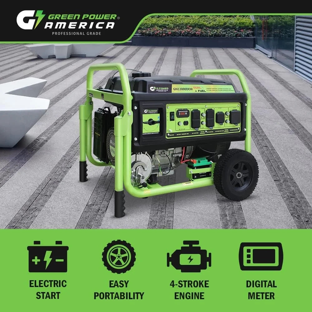 13,000W Dual Fuel Portable Generator, Powered by Gas or Propane, Electric Start, Home Backup & RV Ready Nibeza Style