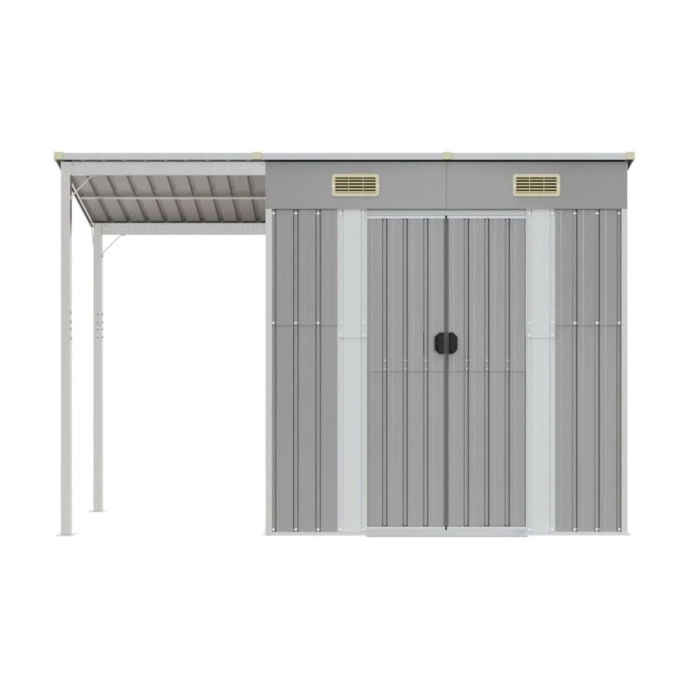 Garden shed with elongated roof, light grey, 277 x 110.5 x 181 cm Nibeza Style
