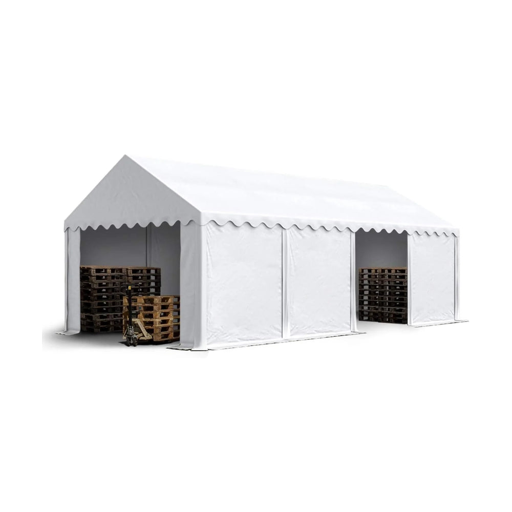 Carpasol – Toolport Storage tent 4×8 m PVC 750 n white shed tent perimeter frame and roof reinforcement Nibeza Style