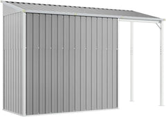 Garden shed with elongated roof, light grey, 277 x 110.5 x 181 cm Nibeza Style