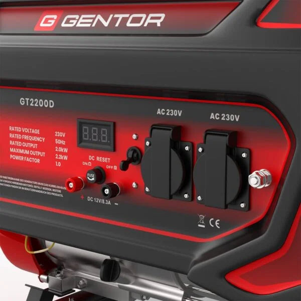GENTOR Noodstroom Generator, Petrol, 2200 W, 7.0 pcs, 4-stroke engine, 2 x 230 V, 1 x 12 V, Pull start, for camping Nibeza Style
