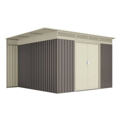 Okoru Hoggar Grey/Beige Metal Storage Shed 8.96m2 - 269x333x189cm. Garden Terrace Shed Nibeza Style