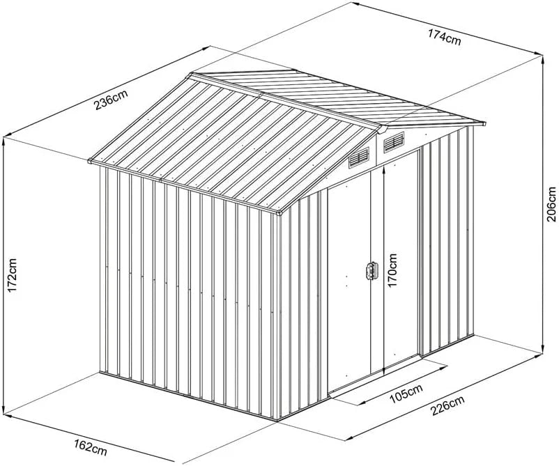 VERDELOOK Jardin Metal Garden Shed 236 x 174 cm Height 206 cm, Green Nibeza Style