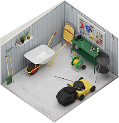 Okoru Hoggar Grey/Beige Metal Storage Shed 8.96m2 - 269x333x189cm. Garden Terrace Shed Nibeza Style