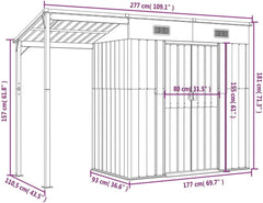 Garden shed with elongated roof, light grey, 277 x 110.5 x 181 cm Nibeza Style