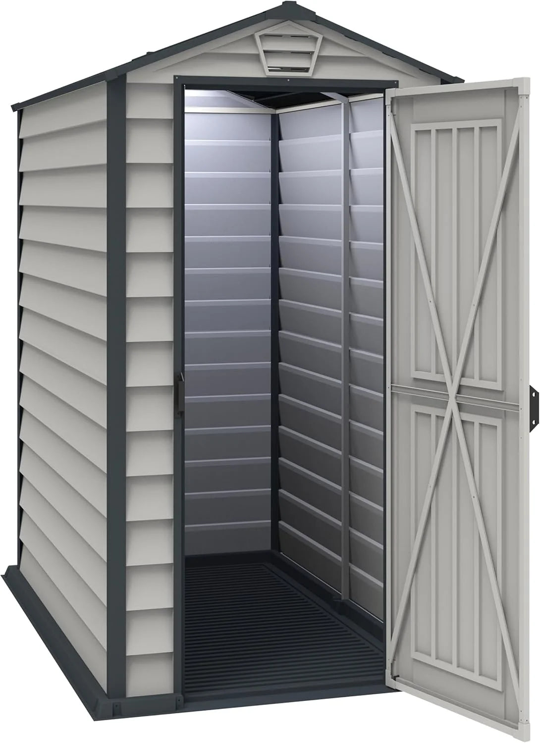 Duramax EverMore 4 x 6ft Plastic Garden Shed – Adobe & Grey – Fire Retardant & All Season Outdoor Storage Solution – Includes Plastic Floor, Dark Grey and Adobe Nibeza Style