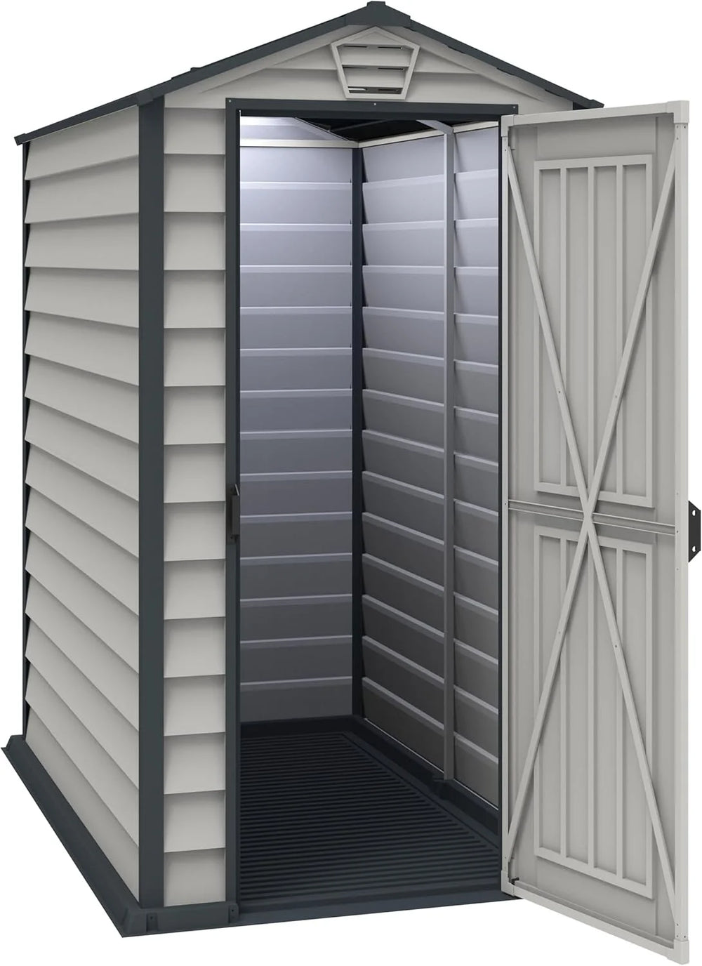 Duramax EverMore 4 x 6ft Plastic Garden Shed – Adobe & Grey – Fire Retardant & All Season Outdoor Storage Solution – Includes Plastic Floor, Dark Grey and Adobe Nibeza Style