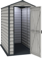 Duramax EverMore 4 x 6ft Plastic Garden Shed – Adobe & Grey – Fire Retardant & All Season Outdoor Storage Solution – Includes Plastic Floor, Dark Grey and Adobe Nibeza Style