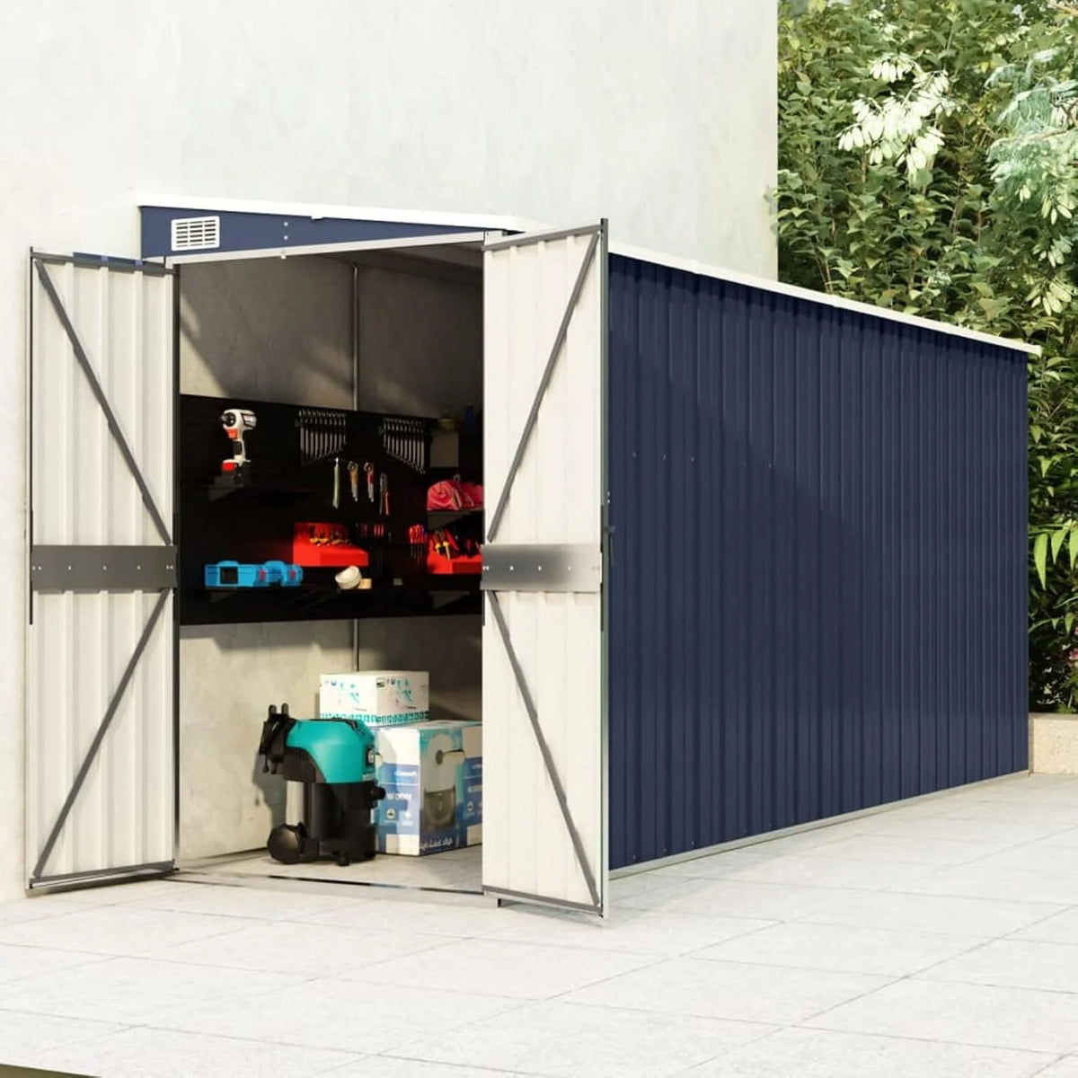 Wall-mounted garden shed Anthracite 118x382x178 cm Steel Nibeza Style