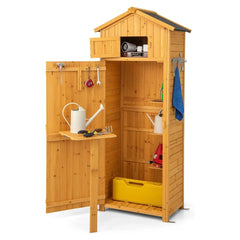 COSTWAY Wooden Outdoor Storage Cabinet, Outdoor Shed with Doors, Shelves and Locks, Versatile Garden, Balcony and Yard Furniture (75 x 50 x 180 cm) Nibeza Style