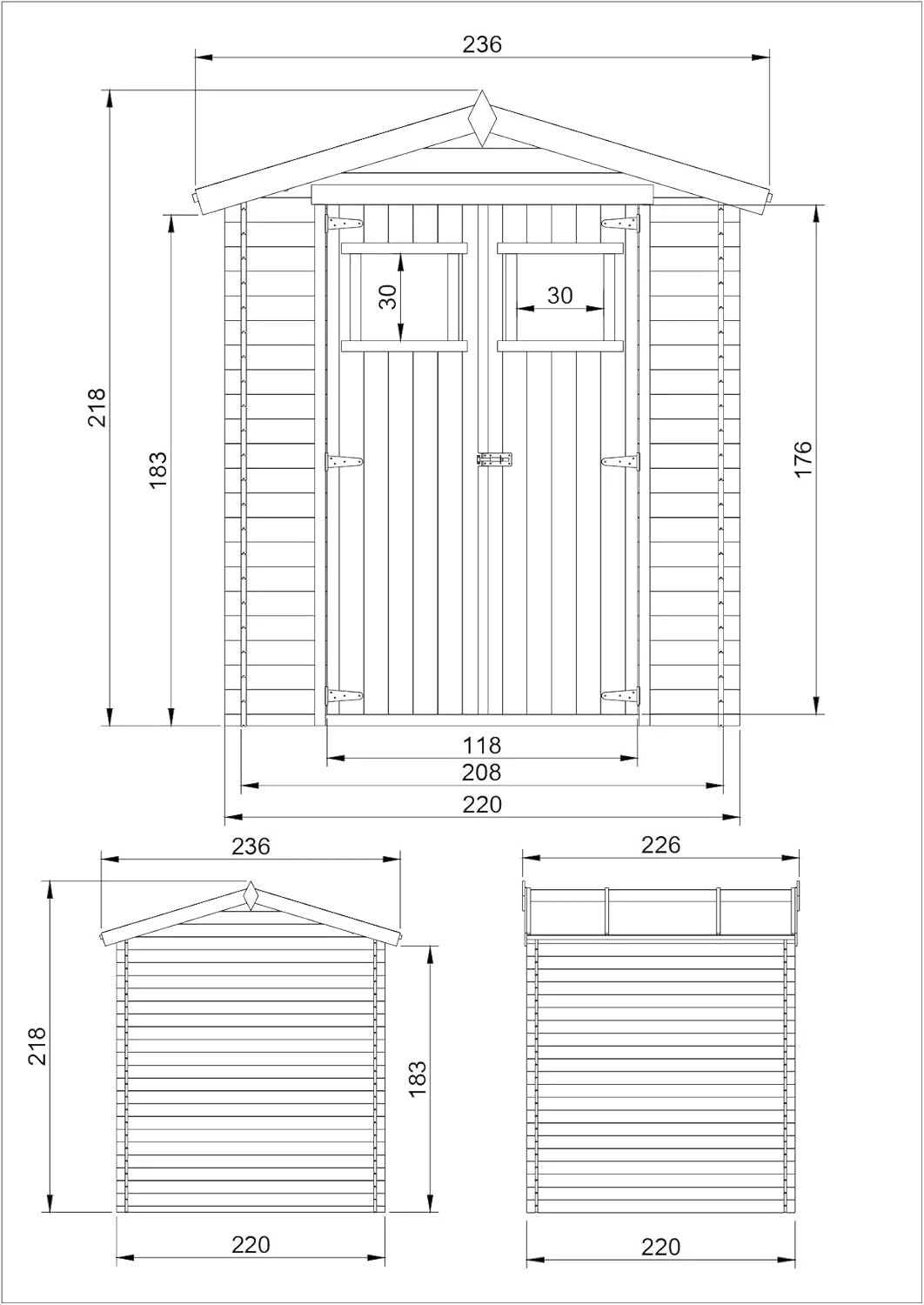 Timbela Wooden Garden Shed WITH TREATED FLOOR Outdoor Storage I236xW226xH218 cm/ 4.33 m2 Small Tool Shed Nibeza Style