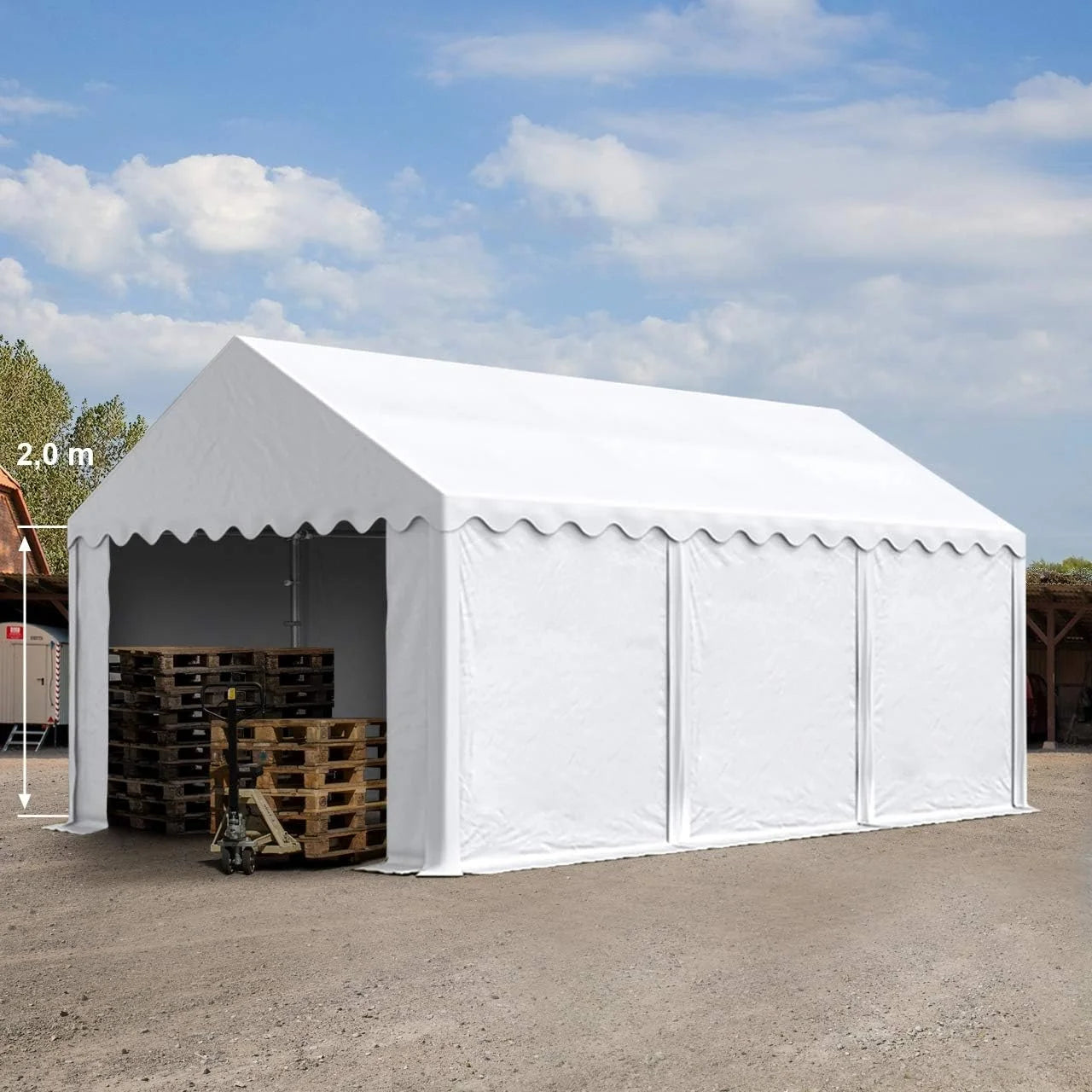 3×6 m storage tent, PVC 750, perimeter frame, white Nibeza Style