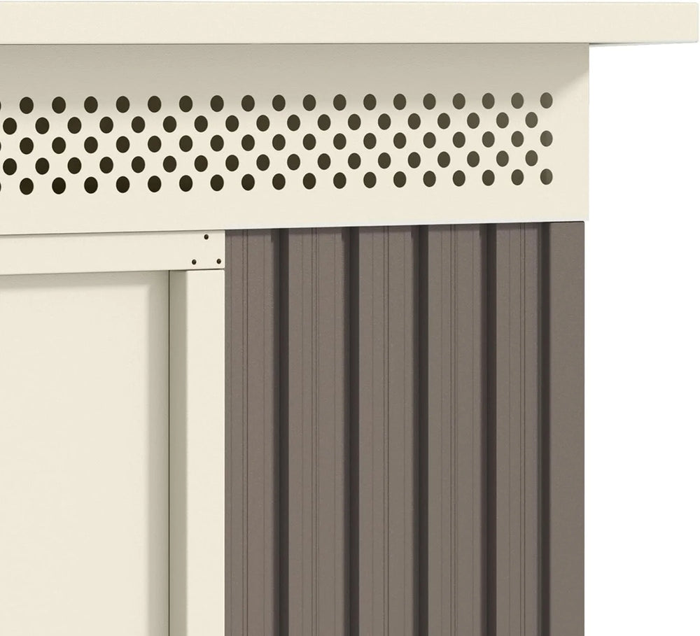 Okoru Hoggar Grey/Beige Metal Storage Shed 8.96m2 - 269x333x189cm. Garden Terrace Shed Nibeza Style