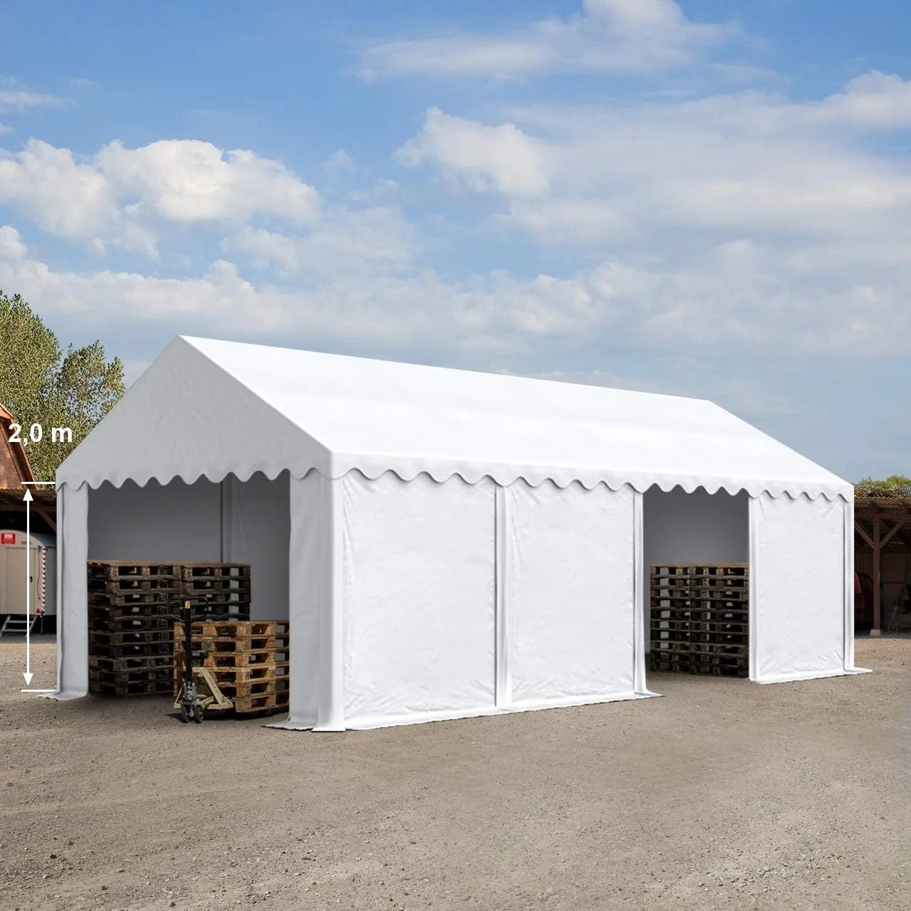 Carpasol – Toolport Storage tent 4×8 m PVC 750 n white shed tent perimeter frame and roof reinforcement Nibeza Style