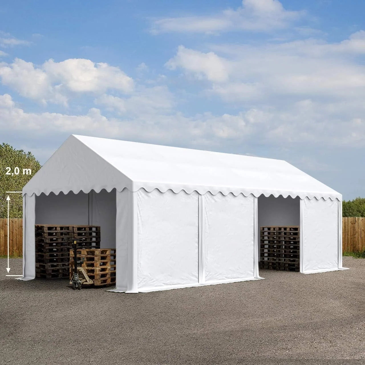 Toolport 4×8 m PVC 700 n white waterproof storage tent shed tent Nibeza Style