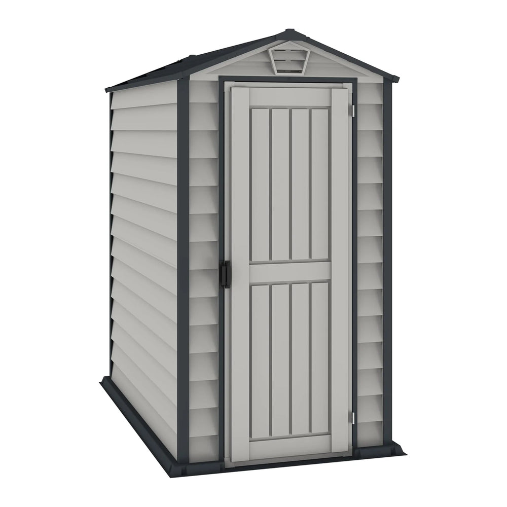 Duramax EverMore 4 x 6ft Plastic Garden Shed – Adobe & Grey – Fire Retardant & All Season Outdoor Storage Solution – Includes Plastic Floor, Dark Grey and Adobe Nibeza Style