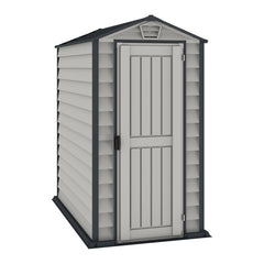 Duramax EverMore 4 x 6ft Plastic Garden Shed – Adobe & Grey – Fire Retardant & All Season Outdoor Storage Solution – Includes Plastic Floor, Dark Grey and Adobe Nibeza Style