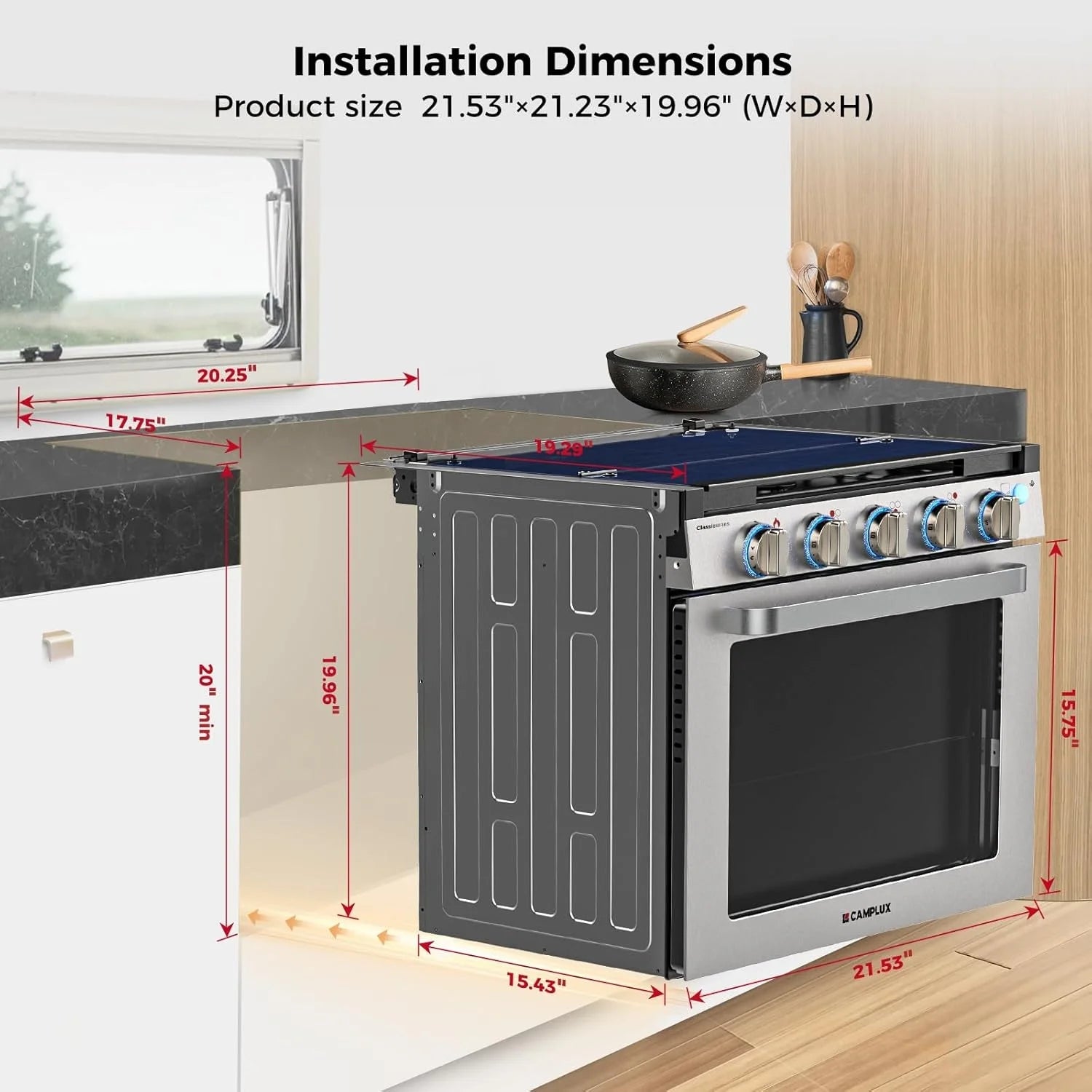Camplux 21 Inches RV Stove Gas Range Oven 3 Burners Cooktop Nibeza Style