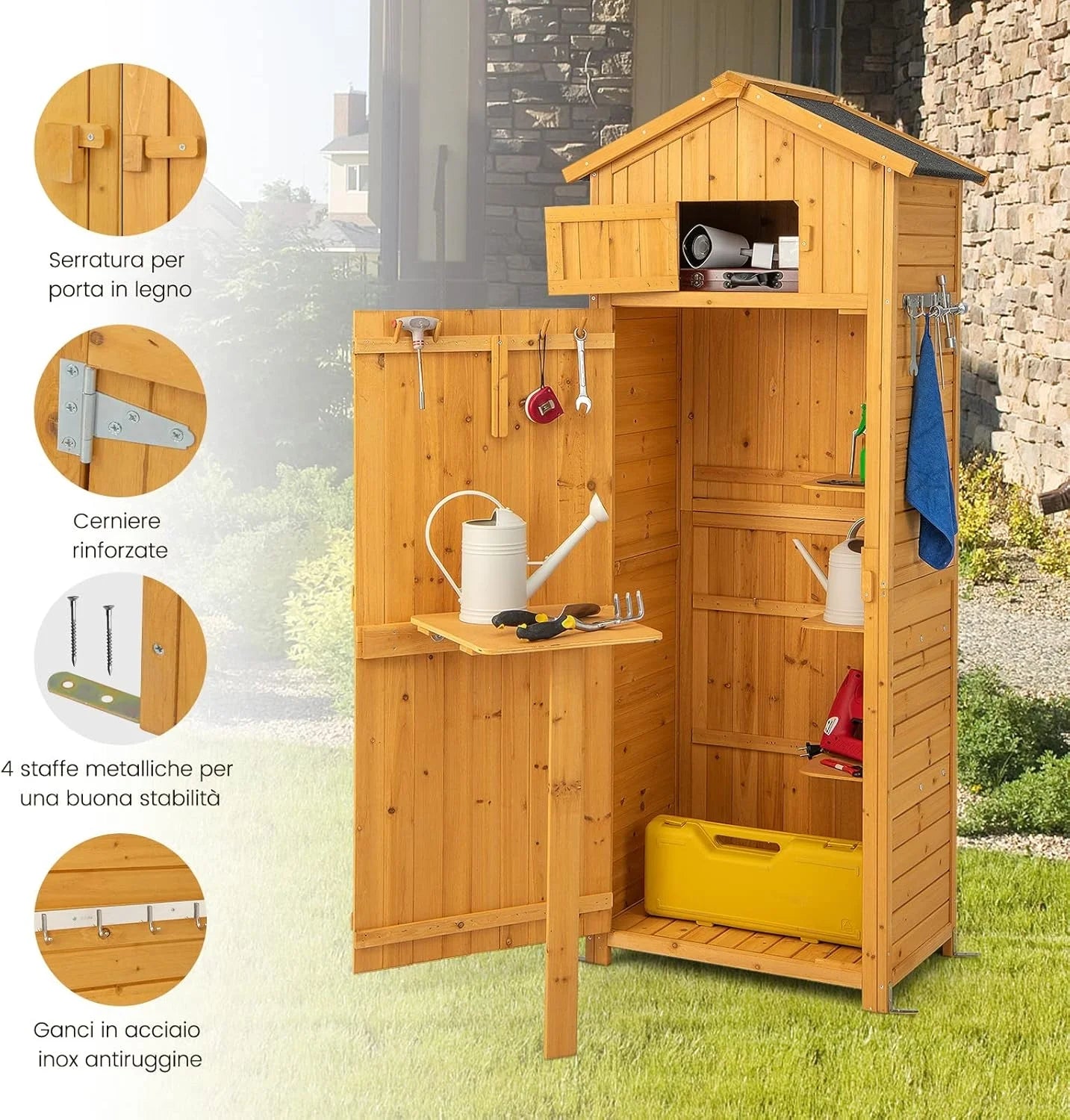COSTWAY Wooden Outdoor Storage Cabinet, Outdoor Shed with Doors, Shelves and Locks, Versatile Garden, Balcony and Yard Furniture (75 x 50 x 180 cm) Nibeza Style