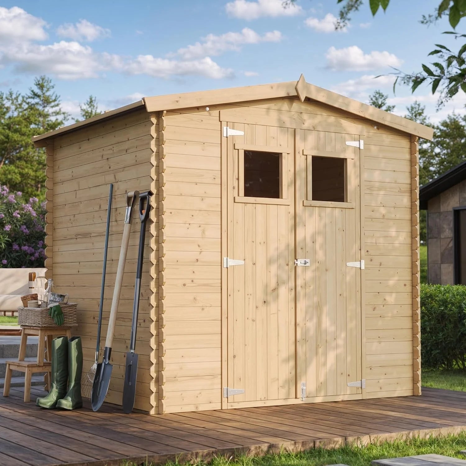 Timbela Wooden Garden Shed WITH TREATED FLOOR Outdoor Storage I236xW226xH218 cm/ 4.33 m2 Small Tool Shed Nibeza Style