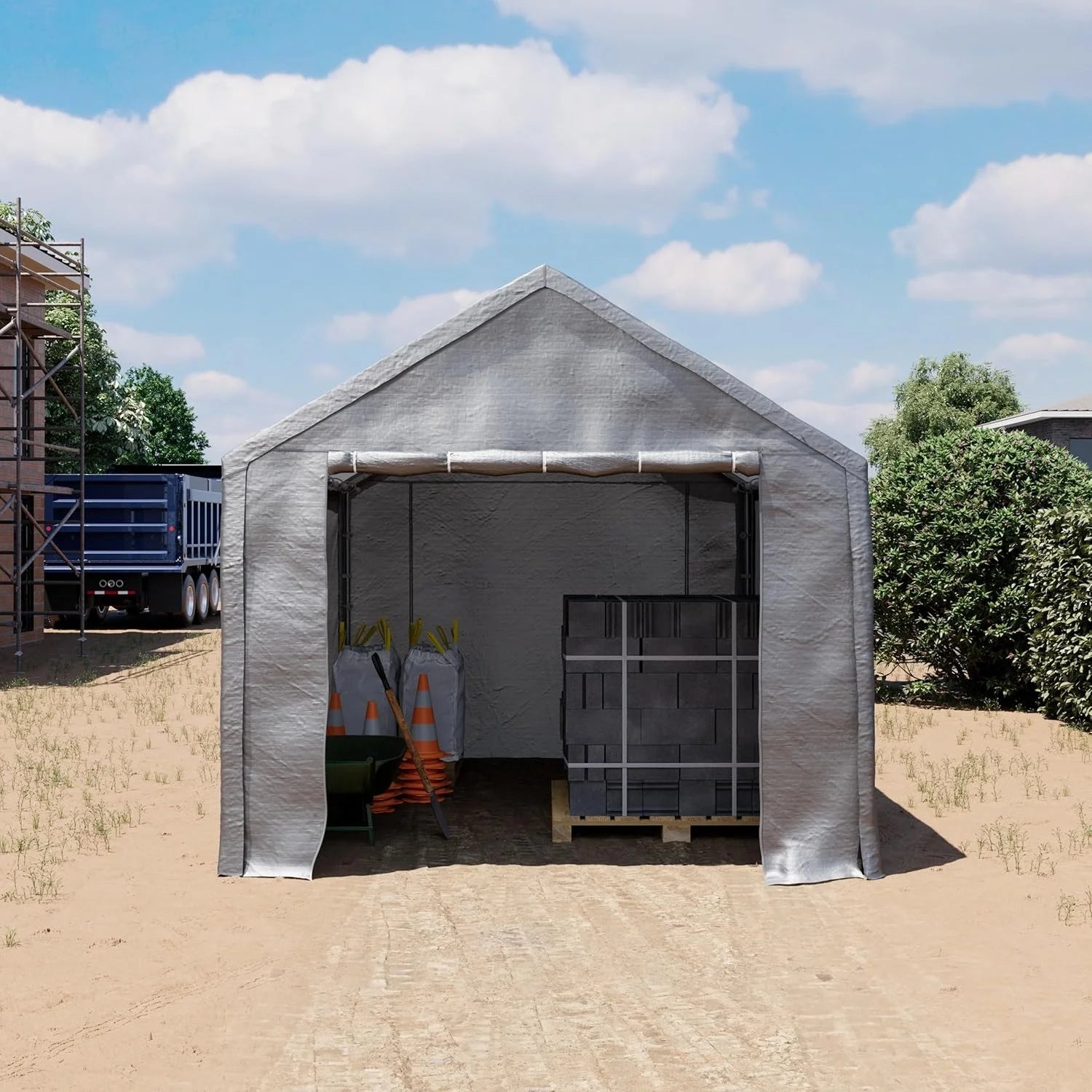 TOOLPORT 3×4 m storage tent, tent structure, garage tent, PE 350 N tarpaulin, waterproof, grey Nibeza Style