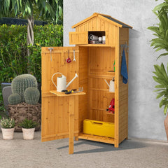 COSTWAY Wooden Outdoor Storage Cabinet, Outdoor Shed with Doors, Shelves and Locks, Versatile Garden, Balcony and Yard Furniture (75 x 50 x 180 cm) Nibeza Style